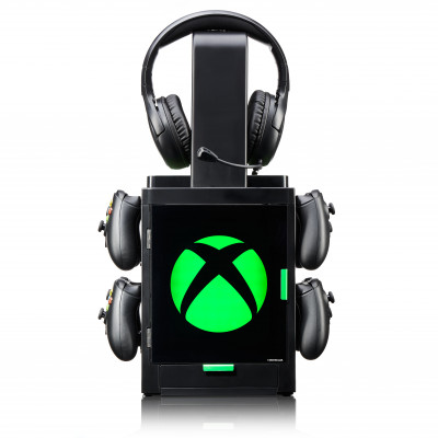 Numskull - Meuble de rangement lumineux inspiré du logo Xbox pour gamer pour 4 manettes - 10 jeux - 1 casque