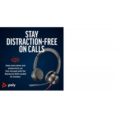 POLY Blackwire 8225 Stereo USB-C Headset +USB-C/A Adapter