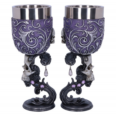 Nemesis Now - Deaths Desire - Set of Two Goblets Twin Skull Heart 18.5cm