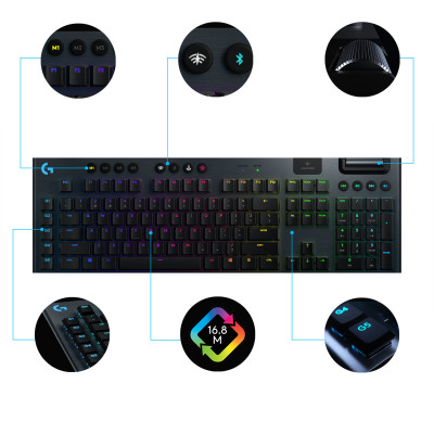 Logitech G G915 LIGHTSPEED Wireless RGB Mechanical Gaming Keyboard - GL Tactile toetsenbord RF-draadloos + Bluetooth Zwitsers Koolstof