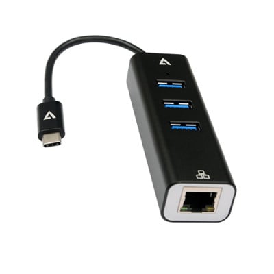 V7 V7UCRJ45USB3 interface hub USB Type-C 1000 Mbit/s Black