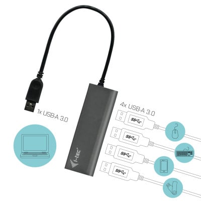 i-tec Metal U3HUB448 hub & concentrateur USB 3.2 Gen 1 (3.1 Gen 1) Type-A 5000 Mbit/s Gris