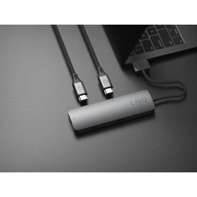 LINQ byELEMENTS LQ48011 interface hub 2 x USB 3.2 Gen 2 (3.1 Gen 2) Type-C 10000 Mbit/s Zwart, Grijs