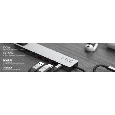 LINQ byELEMENTS LQ48010 interface hub USB 3.2 Gen 2 (3.1 Gen 2) Type-C 10000 Mbit/s Black, Grey