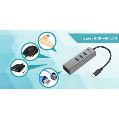 i-tec Metal C31METALG3HUB hub & concentrateur USB 3.2 Gen 2 (3.1 Gen 2) Type-C 5000 Mbit/s Gris