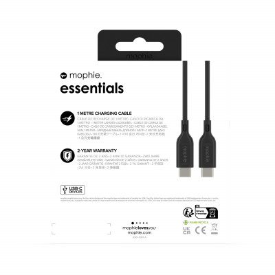 mophie essentials charging cables | 1M USB cable USB 2.0 USB C Black