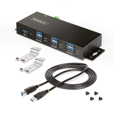 StarTech.com 5G7AINDRM-USB-A-HUB hub & concentrateur USB 3.2 Gen 1 (3.1 Gen 1) Type-B 5000 Mbit/s Noir