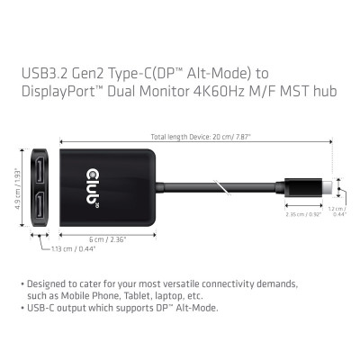 CLUB3D CSV-1555 câble vidéo et adaptateur 1,5 m USB Type-C 2 x DisplayPort Noir