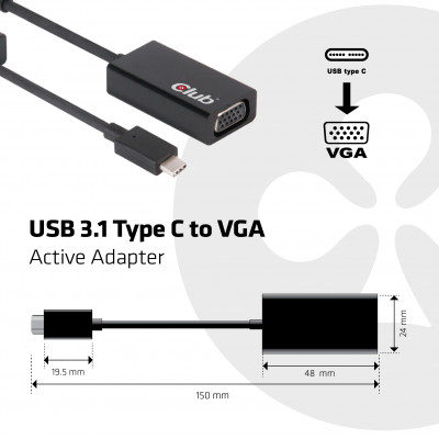 CLUB3D USB Type C to VGA Active Adapter USB C Noir