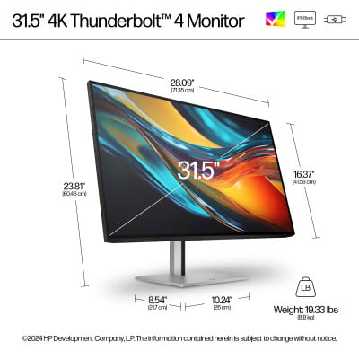 HP Series 7 Pro 31.5 inch 4K Thunderbolt 4 Monitor - 732pk écran plat de PC 80 cm (31.5") 3840 x 2160 pixels 4K Ultra HD Noir, Argent