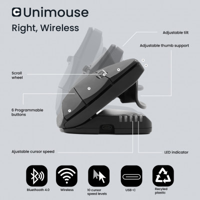 Contour Design Unimouse souris Droitier RF Wireless + Bluetooth + USB Type-C 4000 DPI