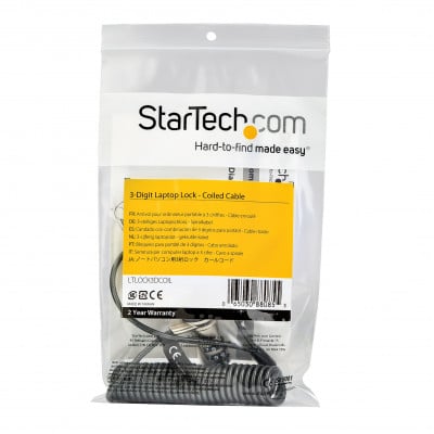 StarTech.com LTLOCK3DCOIL kabelslot Zwart, Roestvrijstaal 1,8 m
