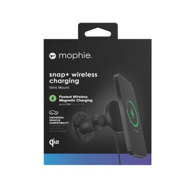 mophie Snap+ Wireless Charging Vent Smartphone Noir Allume-cigare Recharge sans fil Charge rapide Auto