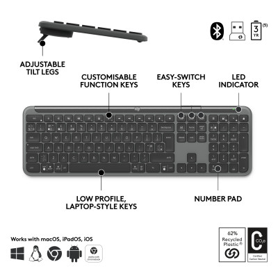 Logitech MK950 Signature for Business keyboard Mouse included RF Wireless + Bluetooth AZERTY French Graphite