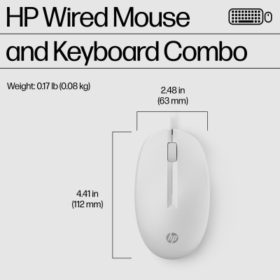 HP 225 Wired Mouse and Keyboard Combo White toetsenbord Inclusief muis USB Wit