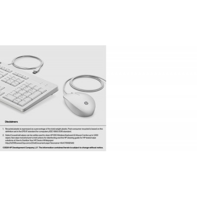 HP 225 Wired Mouse and Keyboard Combo White clavier Souris incluse USB Blanc