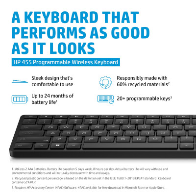 HP 455 Programmable Wireless Keyboard toetsenbord RF Draadloos Zwart