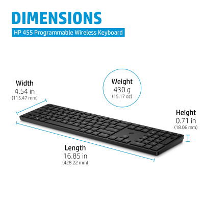 HP 455 Programmable Wireless Keyboard toetsenbord RF Draadloos Zwart