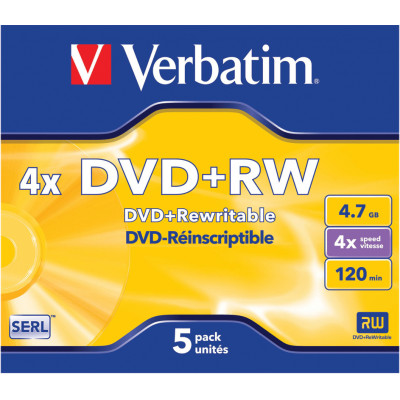 Verbatim DVD+RW&#47;4.7GB 4x AdvSERL JewelCase 5pk