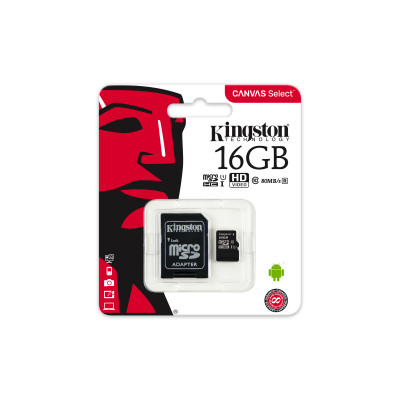 Kingston 16GB microSDHC Canvas Card+SD Adapter
