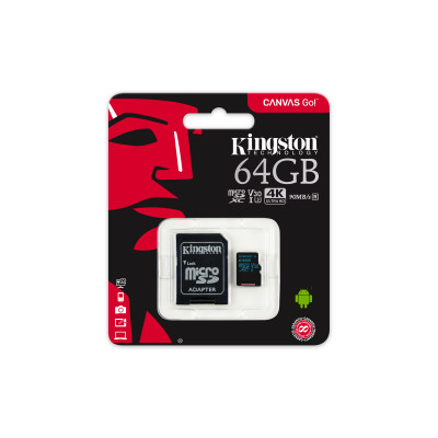 Kingston 64GB MicroSDXC UHS-I U3 Canvas Go + SD Adapter