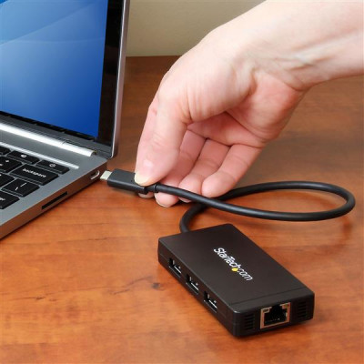 StarTech 3Port USB C Hub GbE C to A - Power Adapt