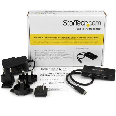 StarTech 3Port USB C Hub GbE C to A - Power Adapt