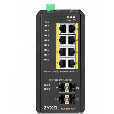 Zyxel RGS200-12P 12 Port managed PoE Switch 240 Watt PoE DIN Rail IP30 12-58V DC