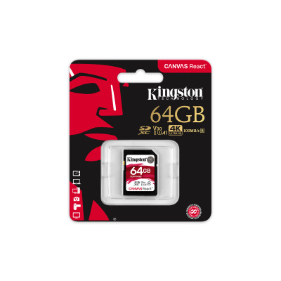 Kingston 64GB SDXC Canvas React UHS-I U3 A1