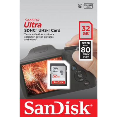 Sandisk Ultra SDHC 32GB 80MB&#47;s Class 10 UHS-I