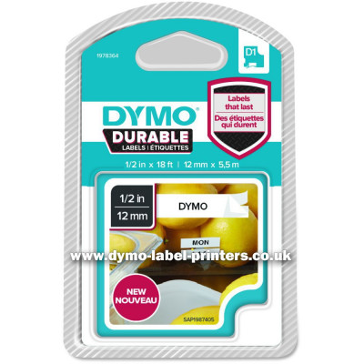 Dymo durable D1 tape zwart&#47;wit 12mm