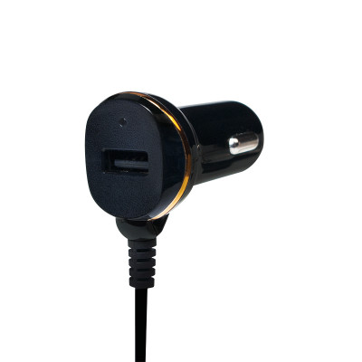 USB Car Charger, 2 Port, 10.5W, fixed micro USB cable