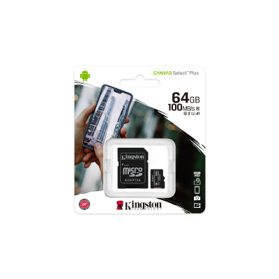 Kingston 64GB micSDXC 100R A1 C10 Card+ADP