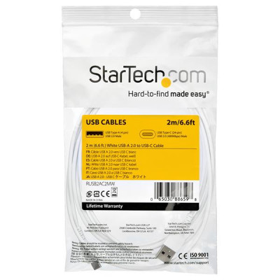 StarTech Cable White USB 2.0 to USB C Cable 2m