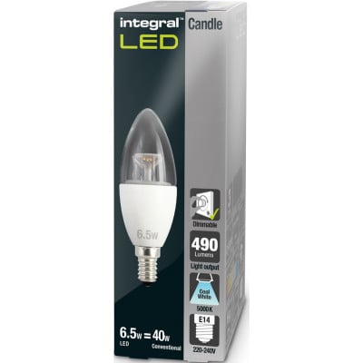 INTEGRAL CANDLE 6.5W (40W) 5000K 520LM E14 DIMMABLE