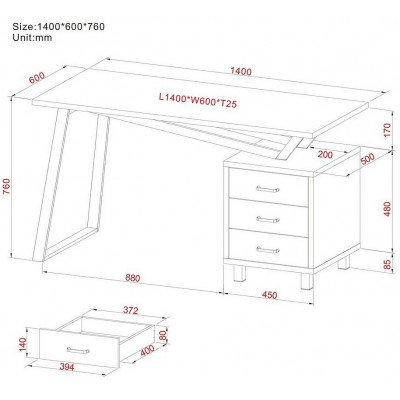 TECHLY COMPUTER DESK WITH THREE DRAWERS WHITE/OAK
