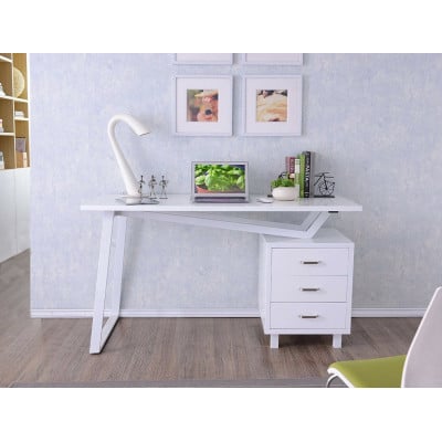 TECHLY COMPUTER DESK WITH THREE DRAWERS GLOSSY WHITE
