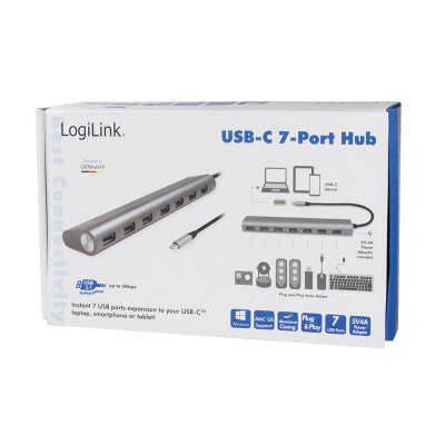 LOGILINK USB 3.2 GEN 1X1 USB-C 7-PORT HUB, ALUMINUM, GREY