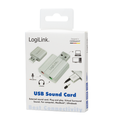 LOGILINK USB-A AUDIO ADAPTER, ALU, SILVER