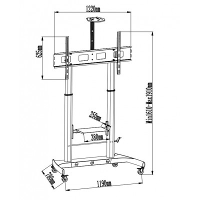 TECHLY FLOOR SUPPORT WITH 2 SHELVES TROLLEY 52-110"