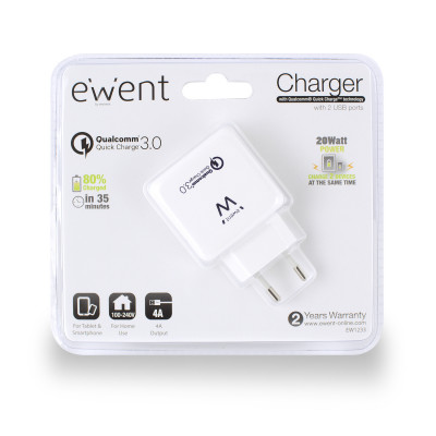 Eminent Ewent USBCharger 110-240V 2port Quickcha