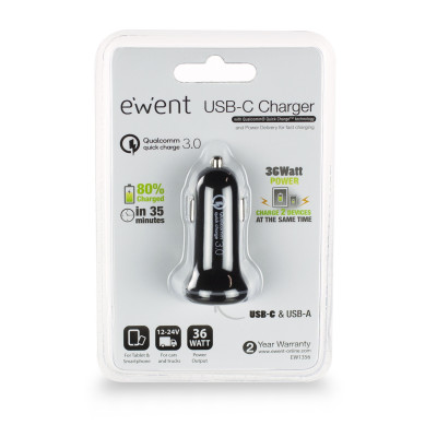 Eminent EWENT USB-C Car Charger 18W+USB-A Qual