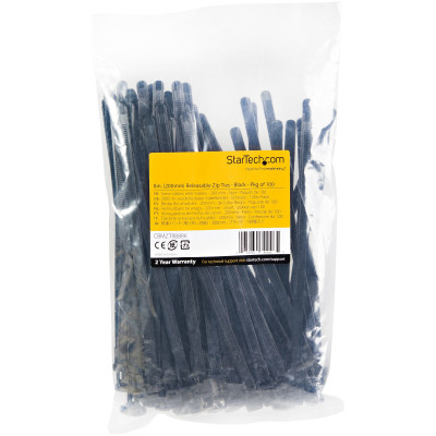 StarTech 8" Reusable Cable Ties Nylon 100 Pack
