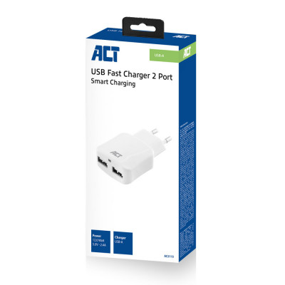 Act USB Charger 110-240V 2 port smart chargi
