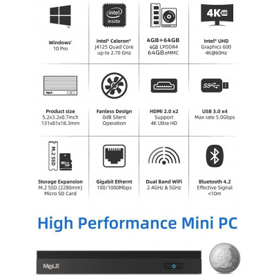 MINI PC DUAL CORE 4GB / 64GB eMMC - 2x HDMI 4K - WIFI