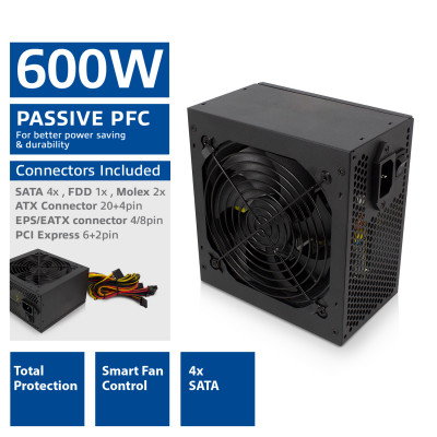 Eminent EM3908 power supply unit 600 W 20+4 pin ATX ATX Zwart