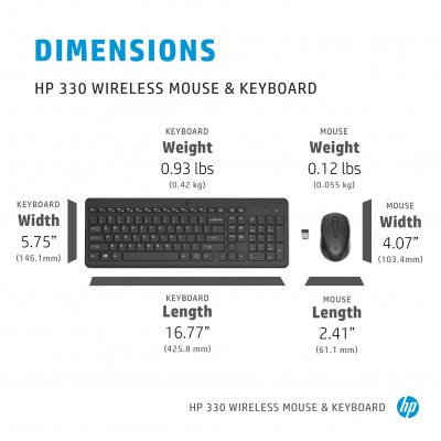 HP 330 Wireless Mouse and Keyboard Combination clavier Souris incluse RF sans fil Anglais Noir
