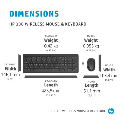 HP 330 Wireless Mouse and Keyboard Combination toetsenbord Inclusief muis RF Draadloos Engels Zwart