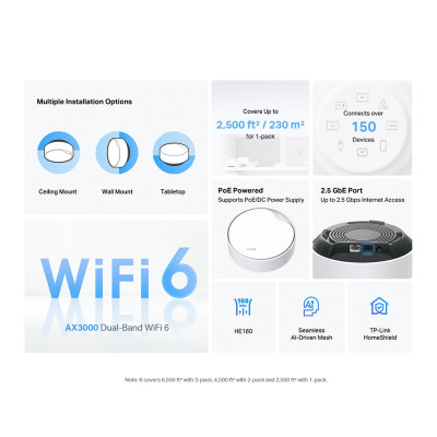 TP-LINK AX3000 Whole Home Mesh Wi-Fi 6 System with PoE