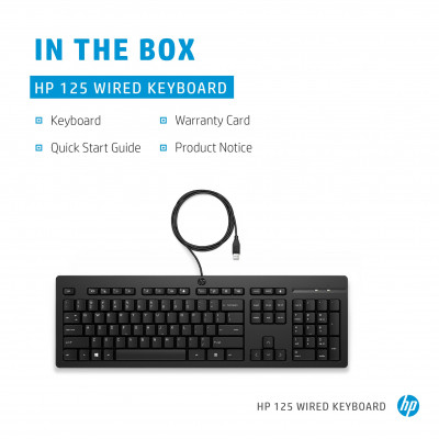 HP 125 Wired Keyboard toetsenbord USB QWERTY Engels Zwart